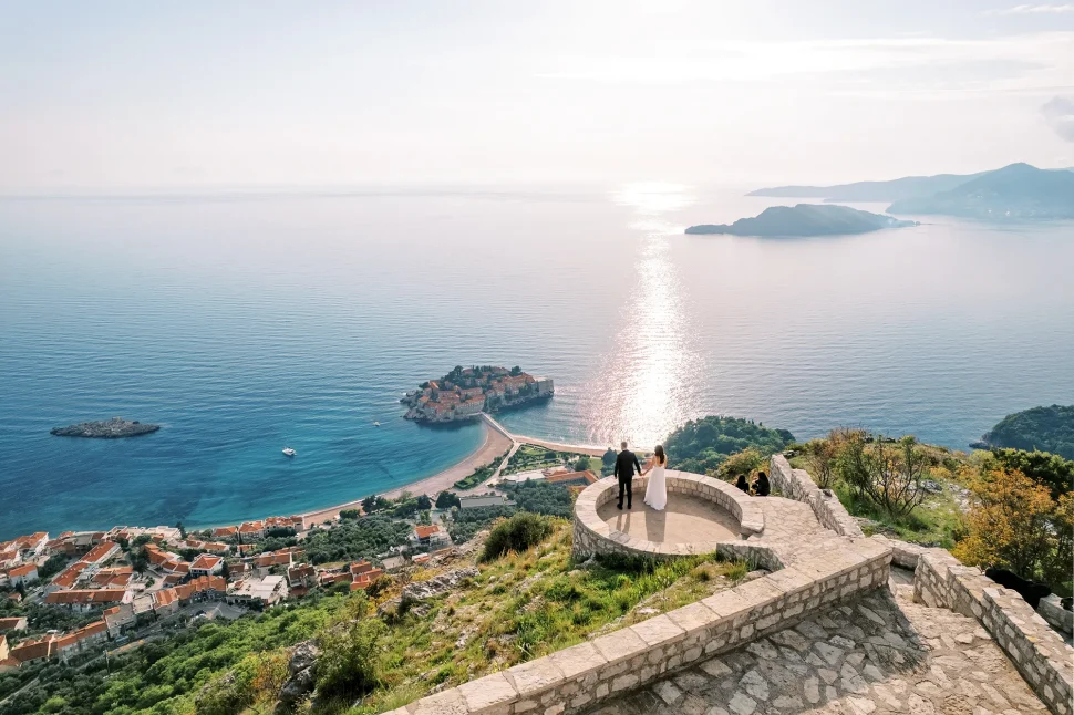 aerial drone shot of kotor bay wedding venue montenegro with adriatic sea